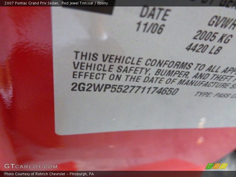 Red Jewel Tintcoat / Ebony 2007 Pontiac Grand Prix Sedan