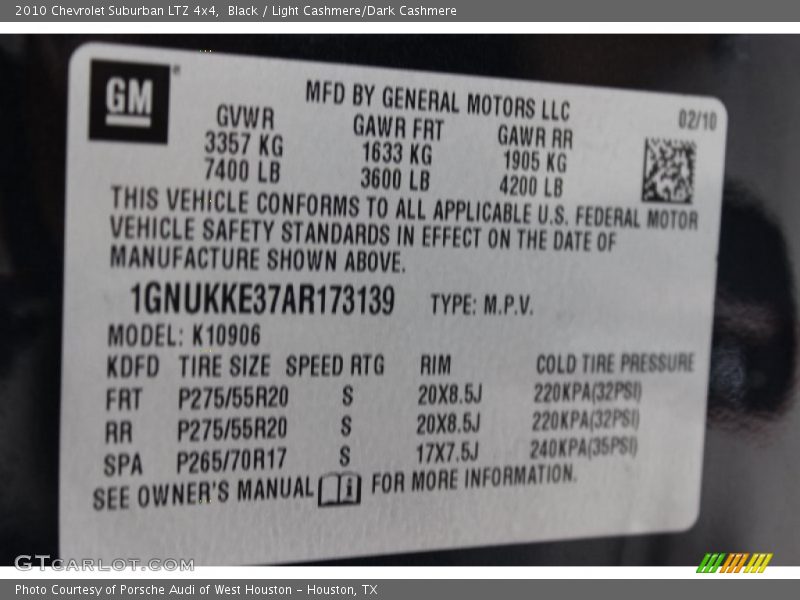 Black / Light Cashmere/Dark Cashmere 2010 Chevrolet Suburban LTZ 4x4