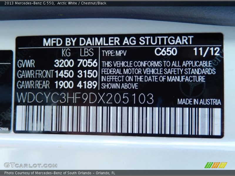 2013 G 550 Arctic White Color Code 650