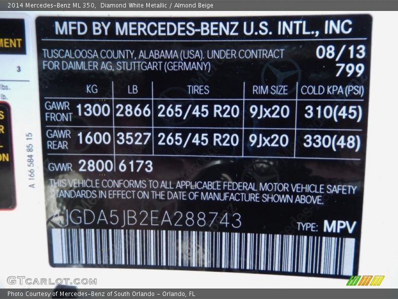 Diamond White Metallic / Almond Beige 2014 Mercedes-Benz ML 350