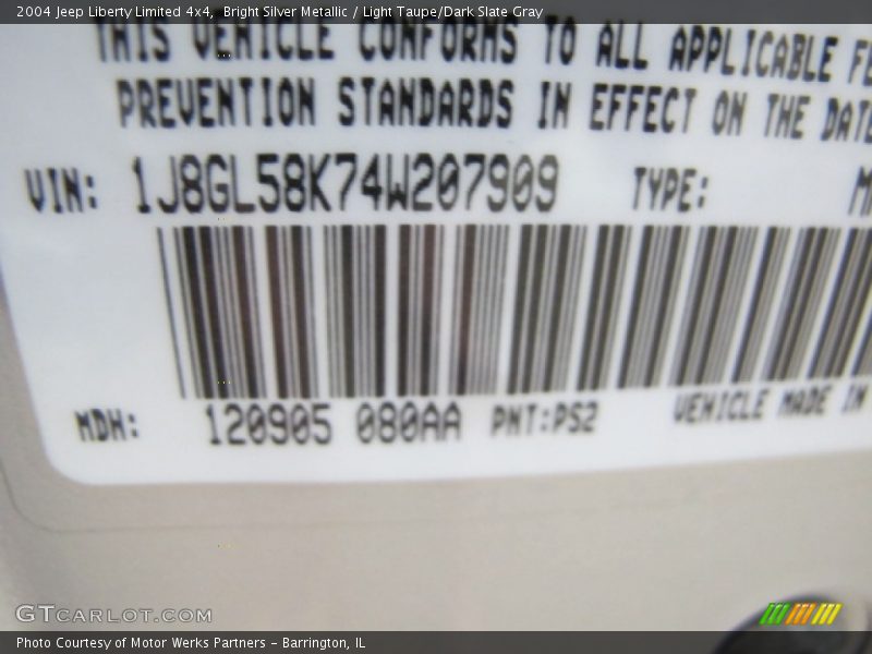2004 Liberty Limited 4x4 Bright Silver Metallic Color Code PS2