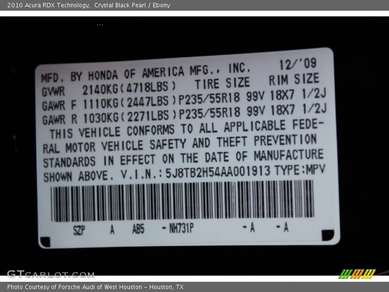 Crystal Black Pearl / Ebony 2010 Acura RDX Technology