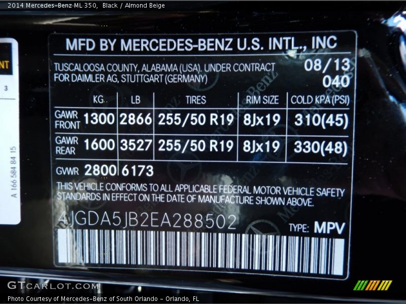 Black / Almond Beige 2014 Mercedes-Benz ML 350