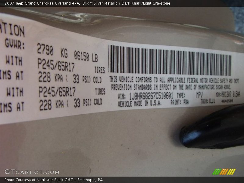Bright Silver Metallic / Dark Khaki/Light Graystone 2007 Jeep Grand Cherokee Overland 4x4
