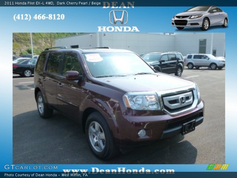 Dark Cherry Pearl / Beige 2011 Honda Pilot EX-L 4WD