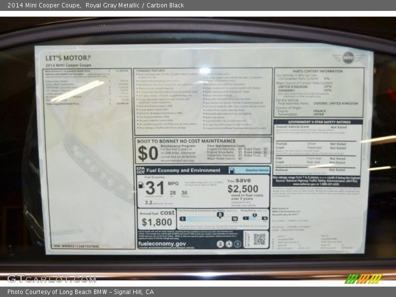 Royal Gray Metallic / Carbon Black 2014 Mini Cooper Coupe