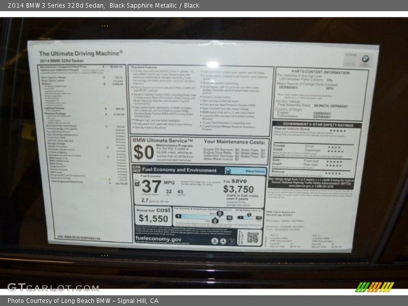  2014 3 Series 328d Sedan Window Sticker