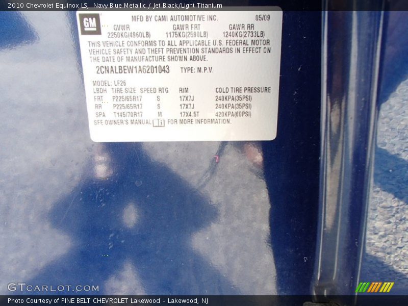 Navy Blue Metallic / Jet Black/Light Titanium 2010 Chevrolet Equinox LS