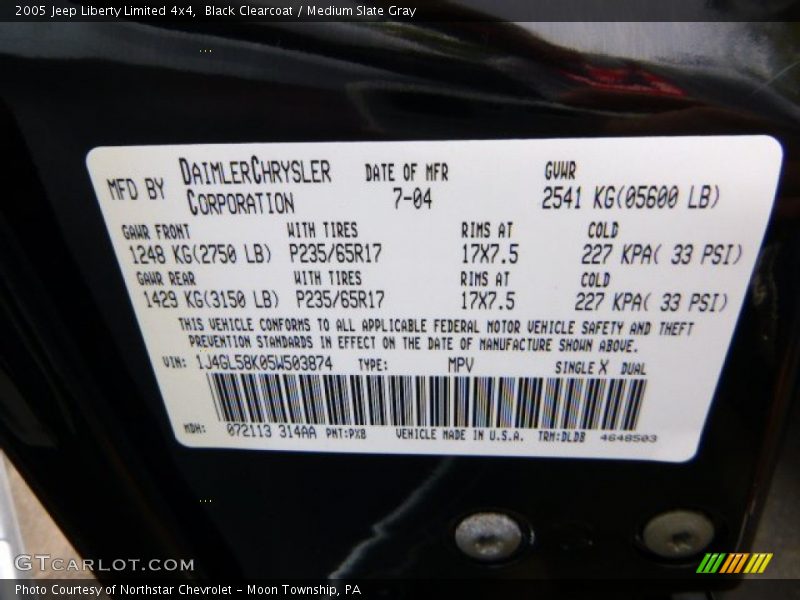 Black Clearcoat / Medium Slate Gray 2005 Jeep Liberty Limited 4x4