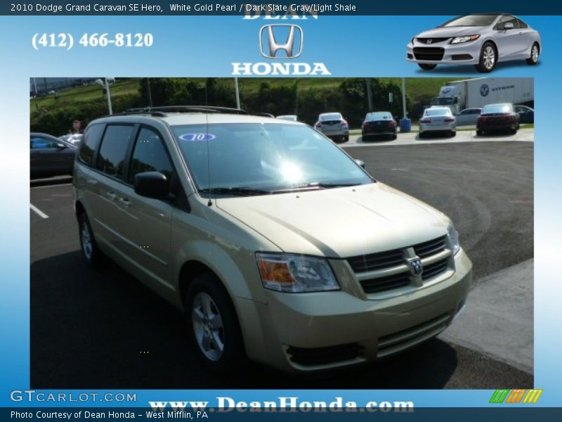 White Gold Pearl / Dark Slate Gray/Light Shale 2010 Dodge Grand Caravan SE Hero