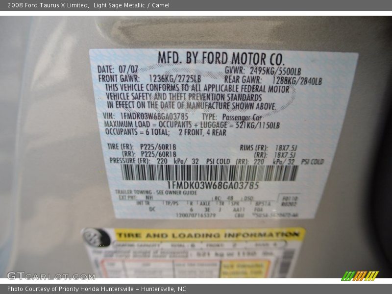2008 Taurus X Limited Light Sage Metallic Color Code NH