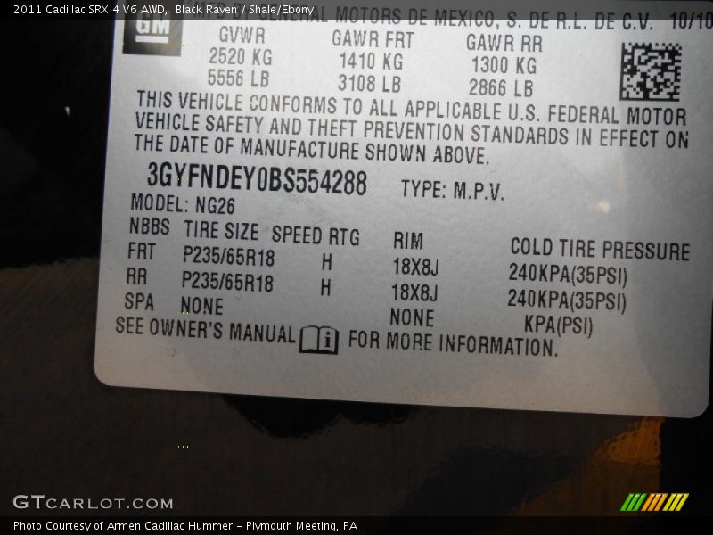 Black Raven / Shale/Ebony 2011 Cadillac SRX 4 V6 AWD