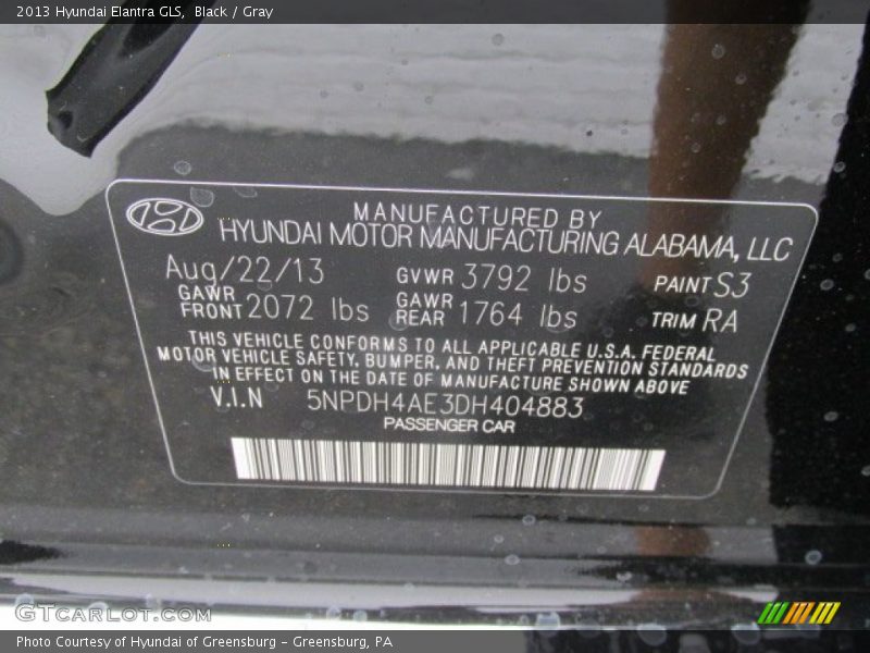 Black / Gray 2013 Hyundai Elantra GLS
