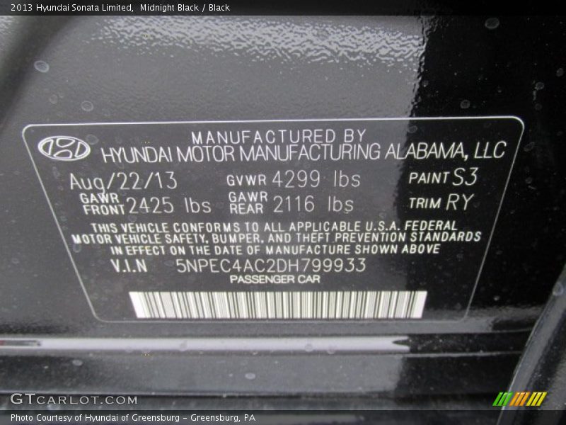 Midnight Black / Black 2013 Hyundai Sonata Limited
