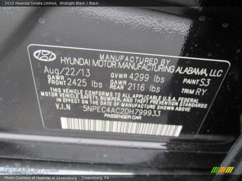 Midnight Black / Black 2013 Hyundai Sonata Limited
