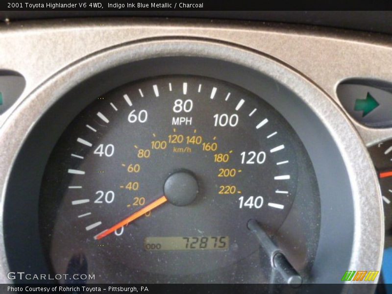 Indigo Ink Blue Metallic / Charcoal 2001 Toyota Highlander V6 4WD