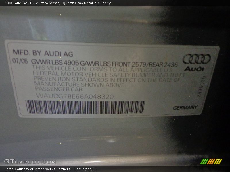 Quartz Gray Metallic / Ebony 2006 Audi A4 3.2 quattro Sedan