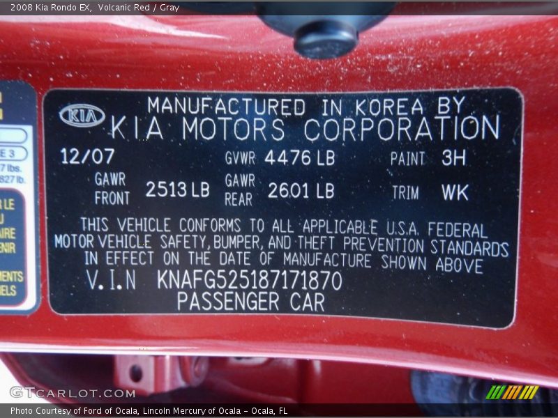 Volcanic Red / Gray 2008 Kia Rondo EX