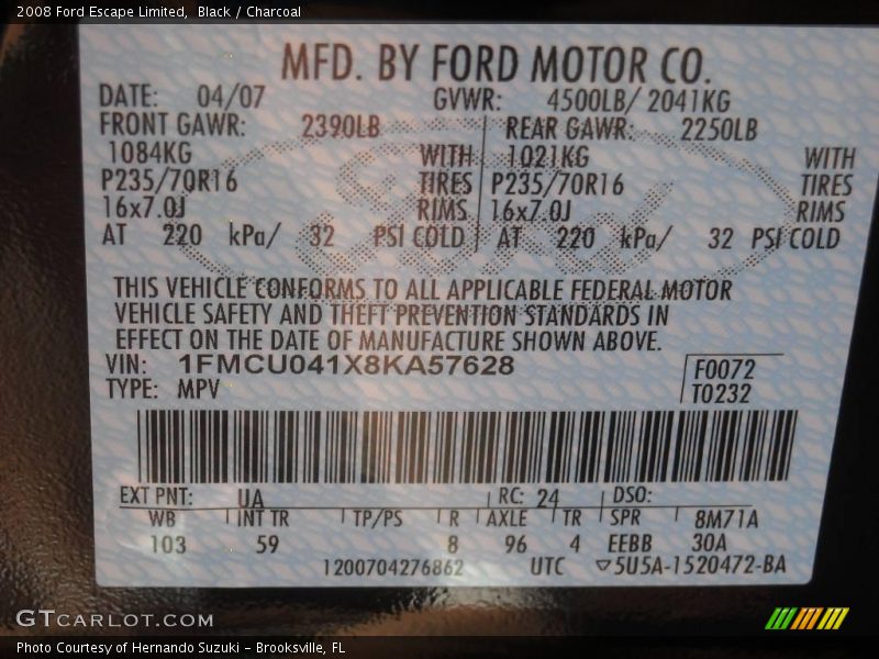 Black / Charcoal 2008 Ford Escape Limited