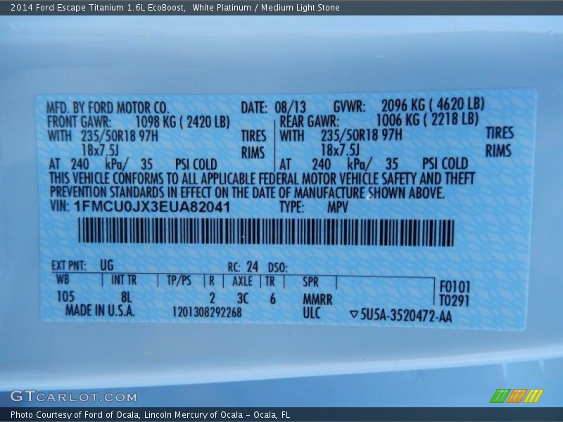 White Platinum / Medium Light Stone 2014 Ford Escape Titanium 1.6L EcoBoost