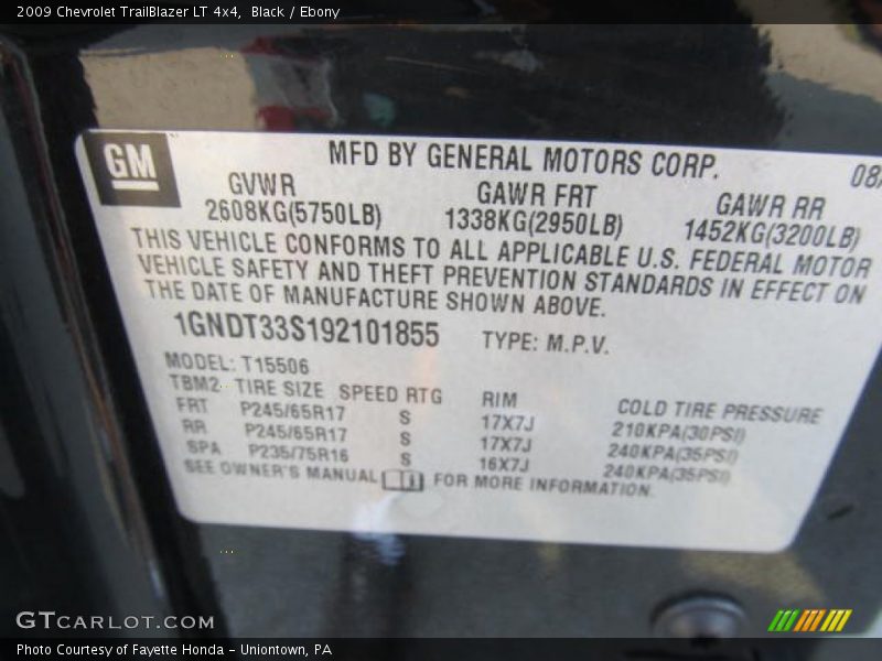 Black / Ebony 2009 Chevrolet TrailBlazer LT 4x4