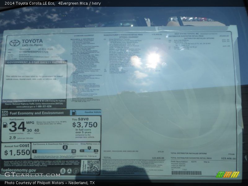 4Evergreen Mica / Ivory 2014 Toyota Corolla LE Eco