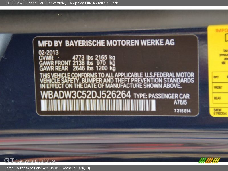 Deep Sea Blue Metallic / Black 2013 BMW 3 Series 328i Convertible