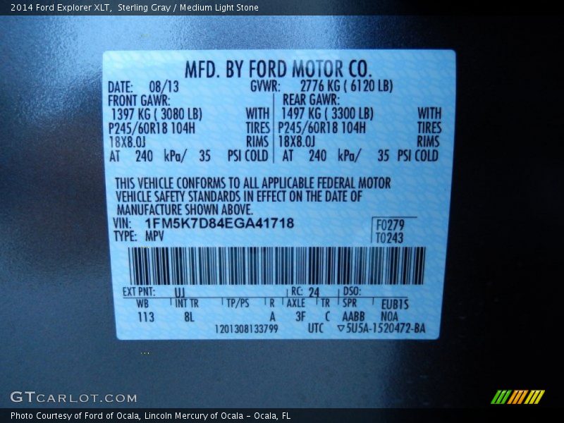 Sterling Gray / Medium Light Stone 2014 Ford Explorer XLT