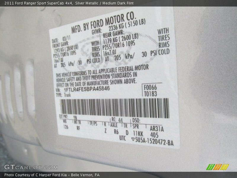 Silver Metallic / Medium Dark Flint 2011 Ford Ranger Sport SuperCab 4x4