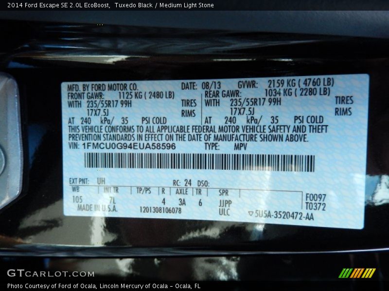 Tuxedo Black / Medium Light Stone 2014 Ford Escape SE 2.0L EcoBoost