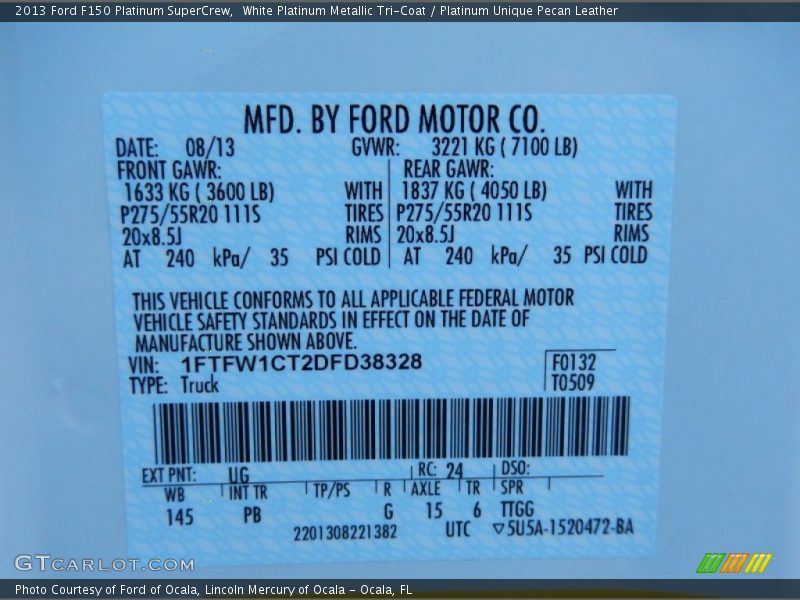 White Platinum Metallic Tri-Coat / Platinum Unique Pecan Leather 2013 Ford F150 Platinum SuperCrew