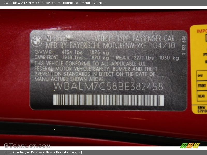 Melbourne Red Metallic / Beige 2011 BMW Z4 sDrive35i Roadster