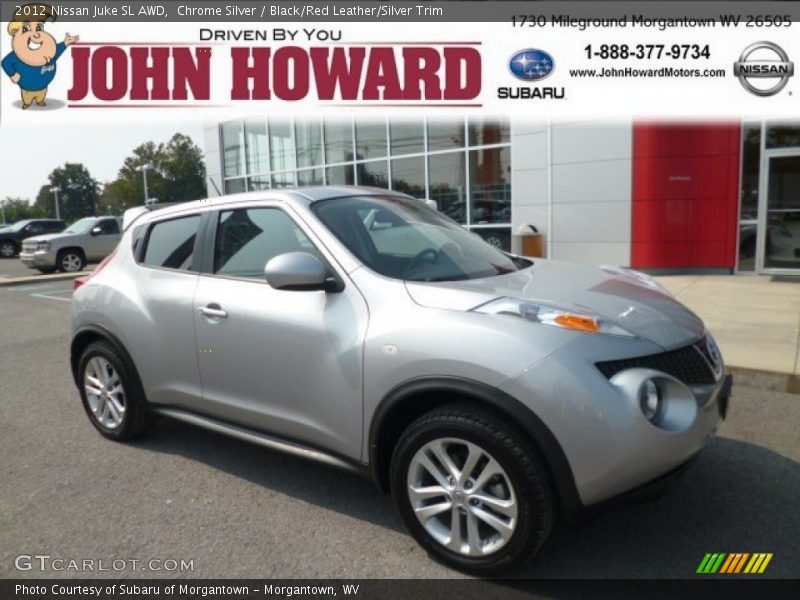 Chrome Silver / Black/Red Leather/Silver Trim 2012 Nissan Juke SL AWD