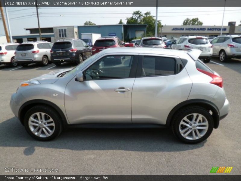 Chrome Silver / Black/Red Leather/Silver Trim 2012 Nissan Juke SL AWD