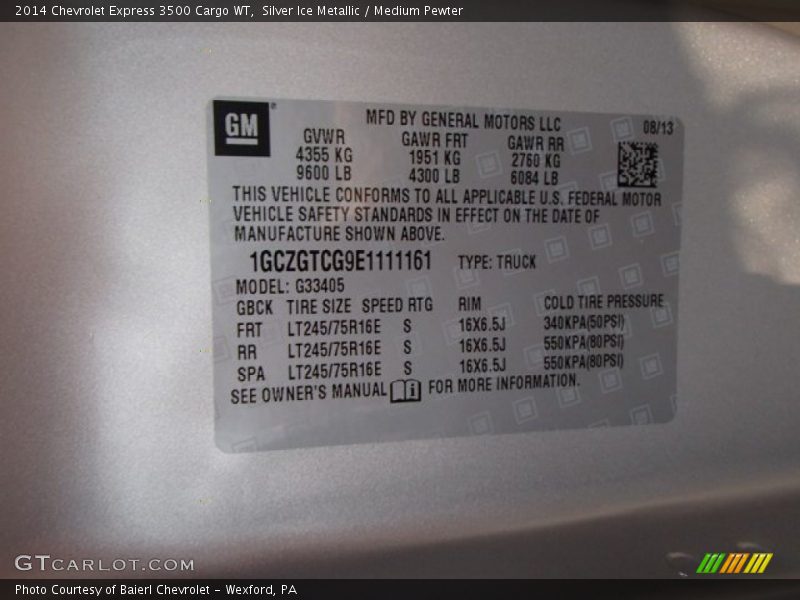 Silver Ice Metallic / Medium Pewter 2014 Chevrolet Express 3500 Cargo WT