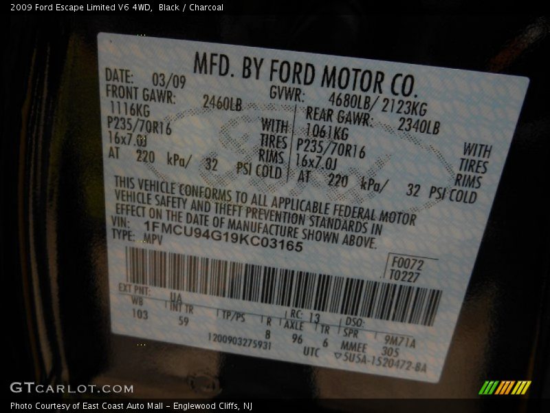 Black / Charcoal 2009 Ford Escape Limited V6 4WD