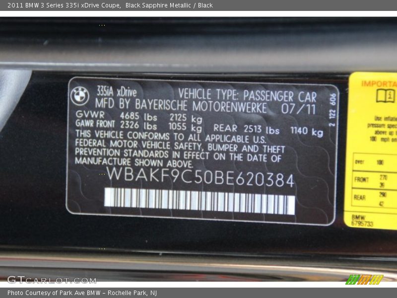 Black Sapphire Metallic / Black 2011 BMW 3 Series 335i xDrive Coupe