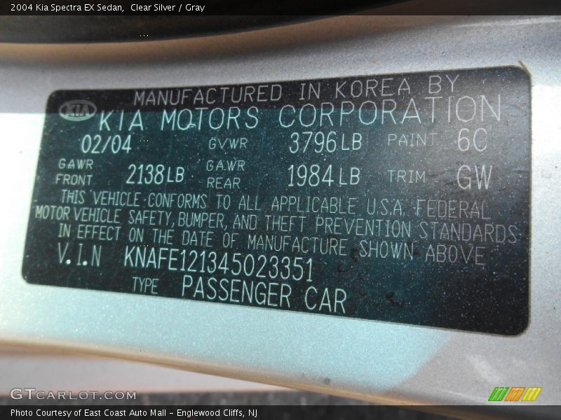 Clear Silver / Gray 2004 Kia Spectra EX Sedan