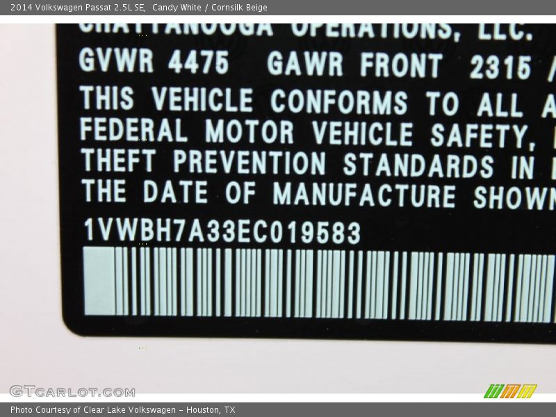 Candy White / Cornsilk Beige 2014 Volkswagen Passat 2.5L SE