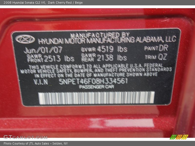 Dark Cherry Red / Beige 2008 Hyundai Sonata GLS V6