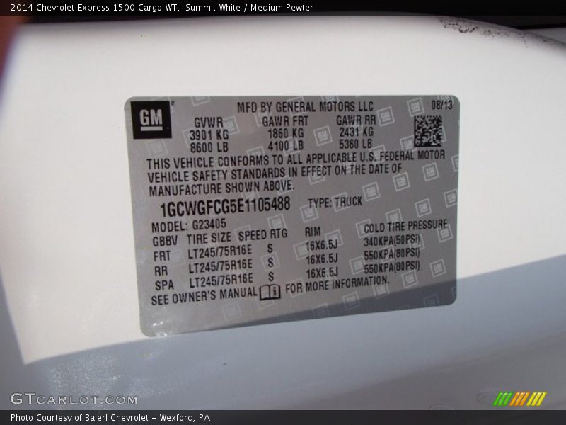 Summit White / Medium Pewter 2014 Chevrolet Express 1500 Cargo WT