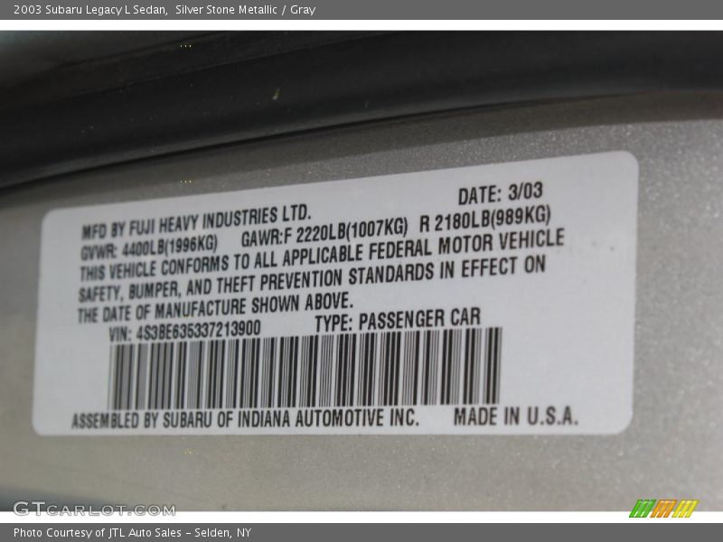 Silver Stone Metallic / Gray 2003 Subaru Legacy L Sedan