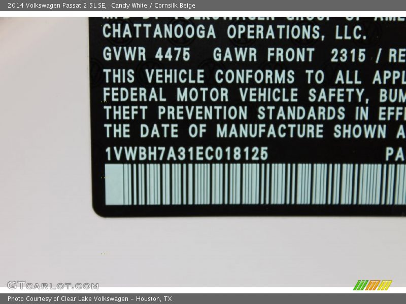 Candy White / Cornsilk Beige 2014 Volkswagen Passat 2.5L SE