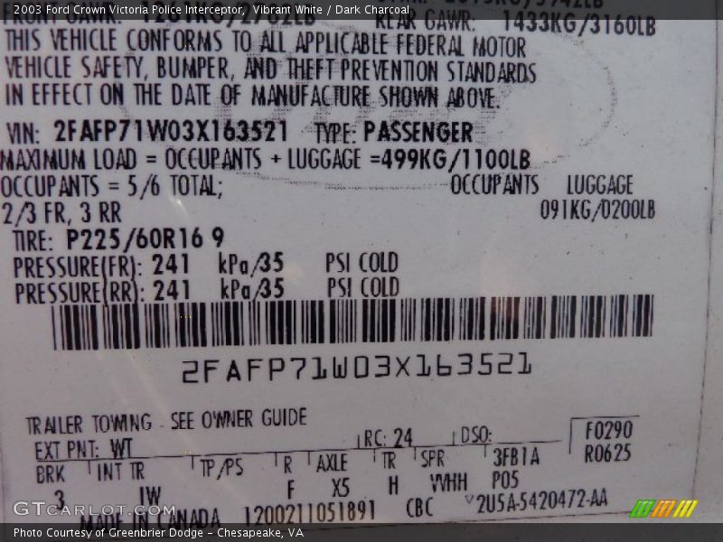 Vibrant White / Dark Charcoal 2003 Ford Crown Victoria Police Interceptor
