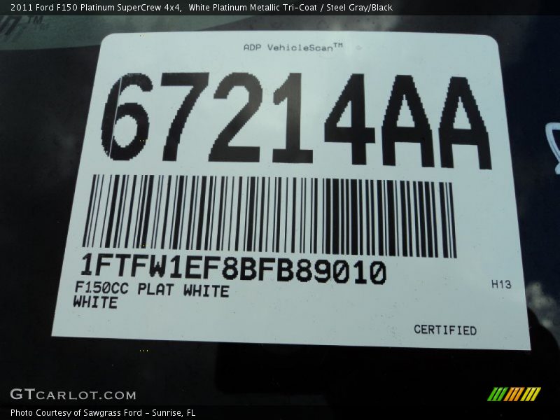 White Platinum Metallic Tri-Coat / Steel Gray/Black 2011 Ford F150 Platinum SuperCrew 4x4