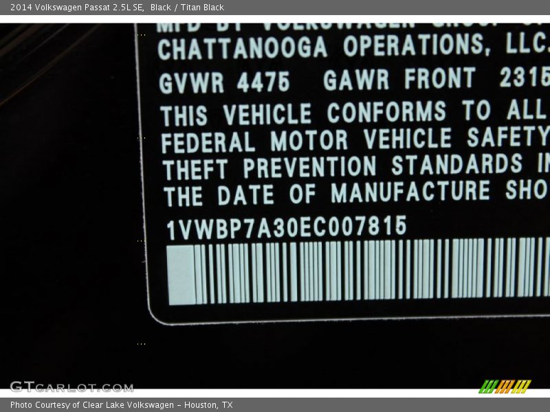 Black / Titan Black 2014 Volkswagen Passat 2.5L SE