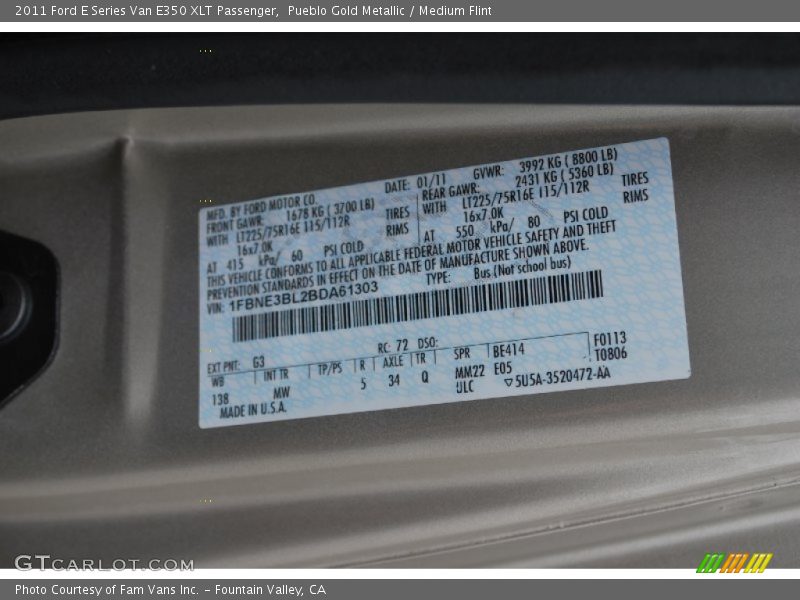Pueblo Gold Metallic / Medium Flint 2011 Ford E Series Van E350 XLT Passenger
