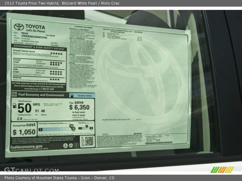 Blizzard White Pearl / Misty Gray 2013 Toyota Prius Two Hybrid