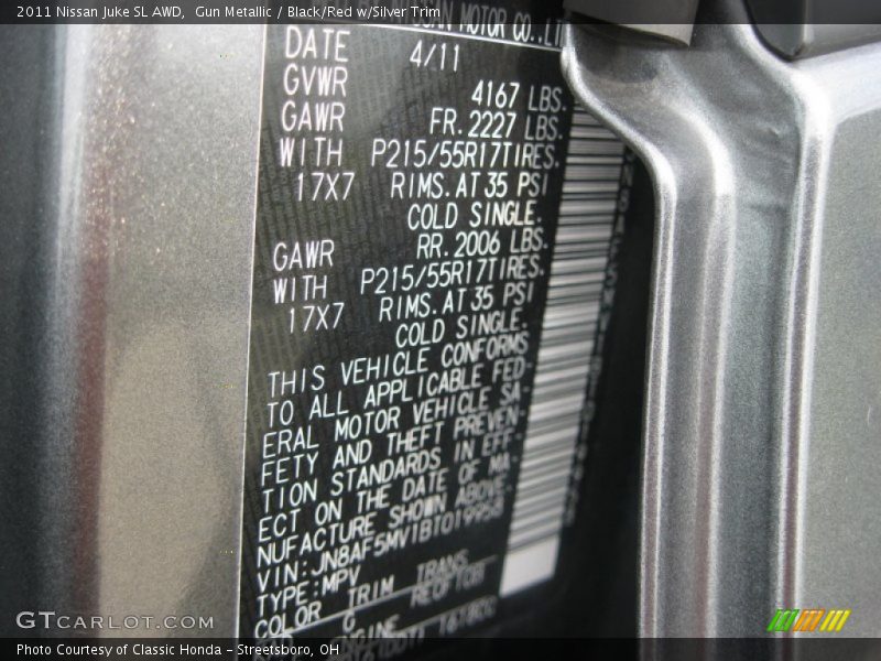 Gun Metallic / Black/Red w/Silver Trim 2011 Nissan Juke SL AWD