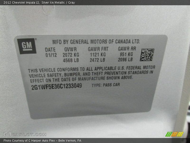 Silver Ice Metallic / Gray 2012 Chevrolet Impala LS